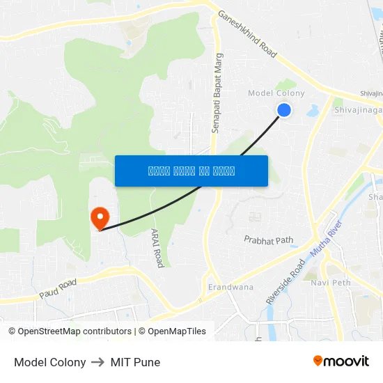 मॉडल कॉलोनी to एमआईटी पुणे map