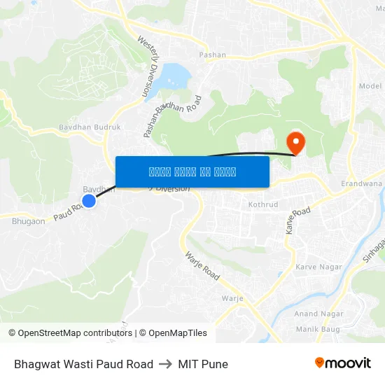 भगवत वस्ती पौड रोड to एमआईटी पुणे map