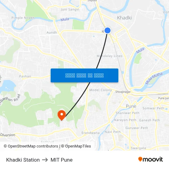 खडकी स्टेशन to एमआईटी पुणे map