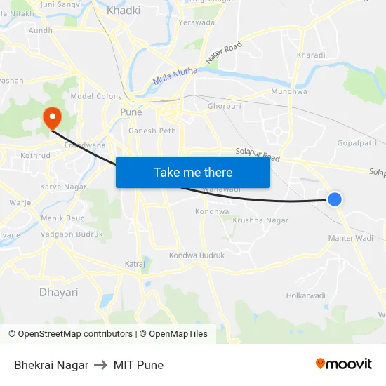 Bhekrai Nagar to MIT Pune map