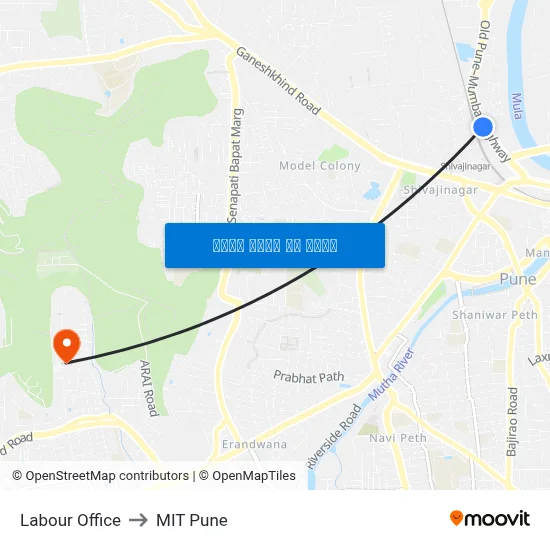 श्रम कार्यालय to एमआईटी पुणे map