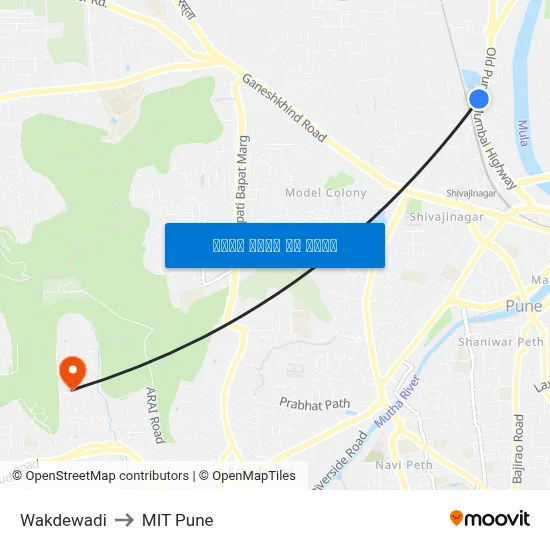 वाकडेवाडी to एमआईटी पुणे map