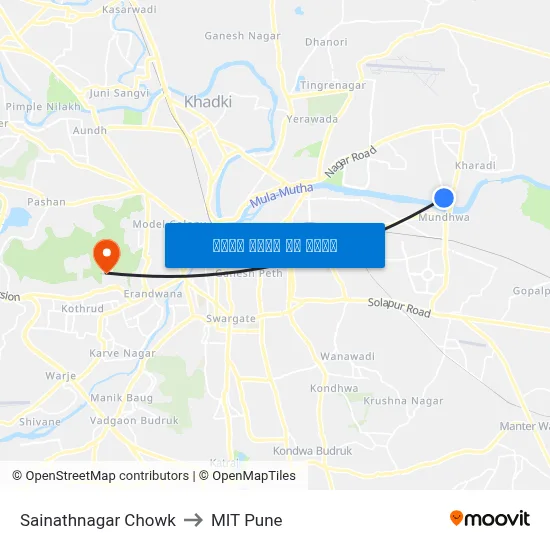 साईनाथनगर चौक to एमआईटी पुणे map