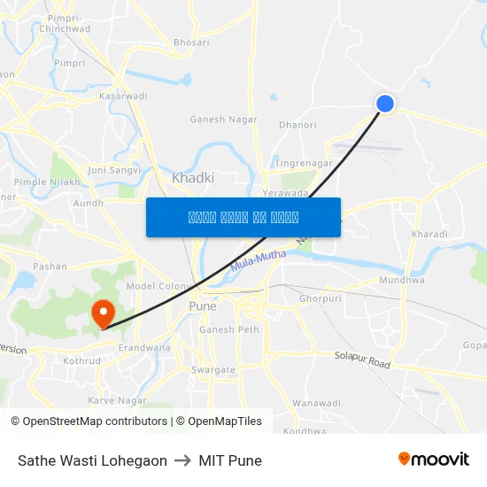 साठे वस्ती लोहगाव to एमआईटी पुणे map