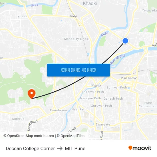 डेक्कन कॉलेज कॉर्नर to एमआईटी पुणे map