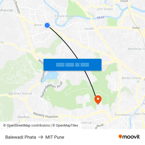 बालेवाड़ी फाटा to एमआईटी पुणे map
