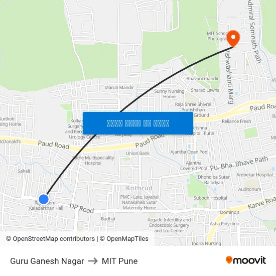 गुरु गणेश नगर to एमआईटी पुणे map