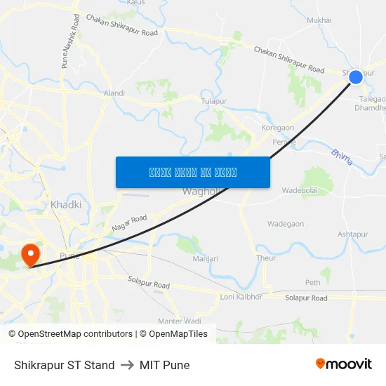 शिक्रापुर एसटी स्टैंड to एमआईटी पुणे map