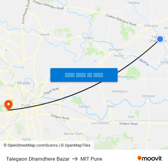 तळेगाव धामधेरे बाजार to एमआईटी पुणे map