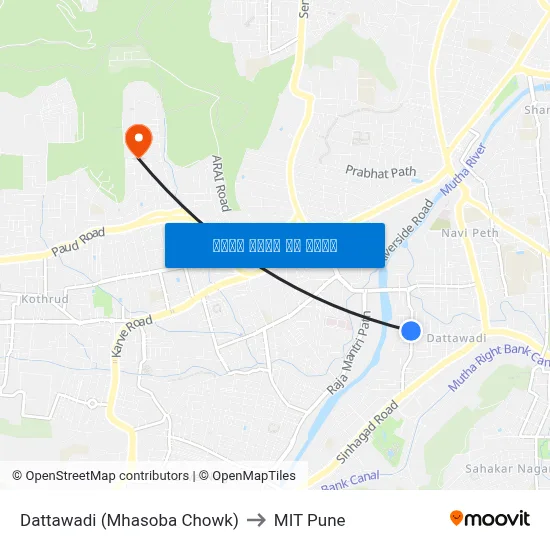 दत्तवाडी (म्हसोबा चौक) to एमआईटी पुणे map
