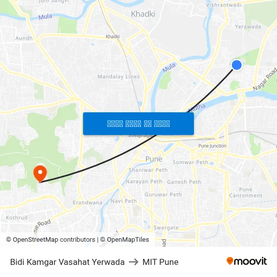 बीडी कामगार वसाहत येरवडा to एमआईटी पुणे map