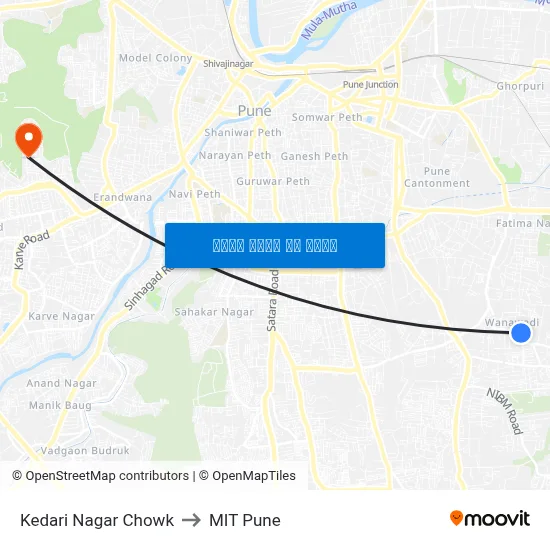 केदारी नगर चौक to एमआईटी पुणे map