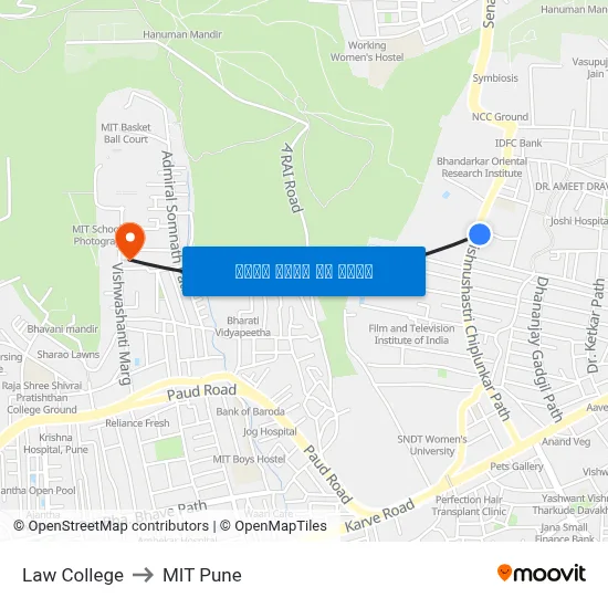 लॉ कॉलेज to एमआईटी पुणे map