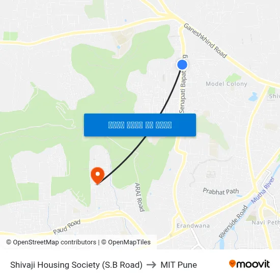 शिवाजी हाउसिंग सोसायटी (एस.बी रोड) to एमआईटी पुणे map