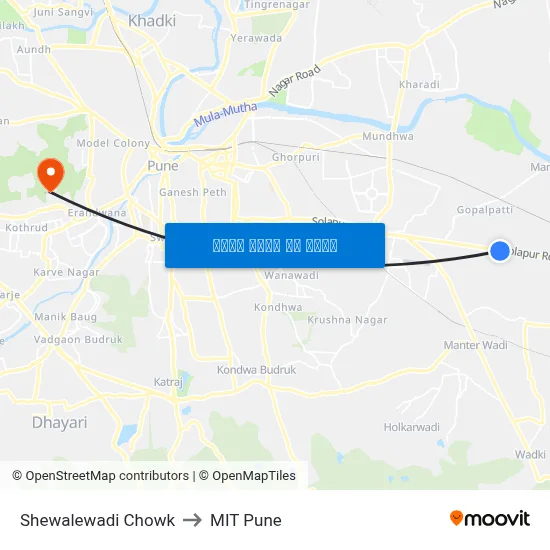 शेवाळेवाडी चौक to एमआईटी पुणे map