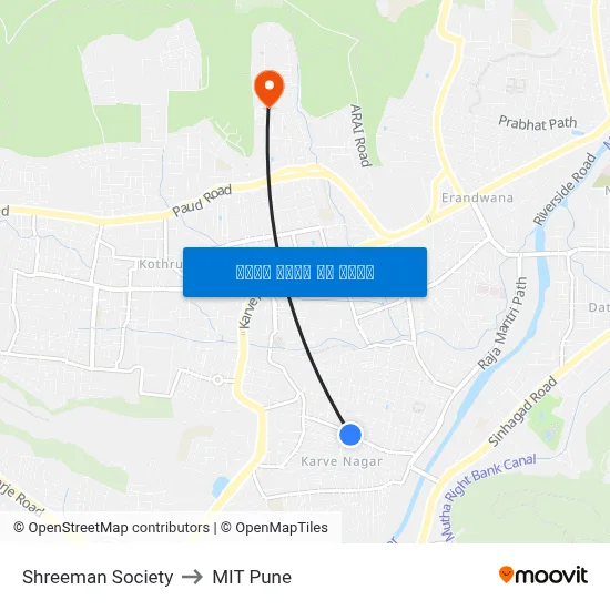 श्रीमान सोसायटी to एमआईटी पुणे map