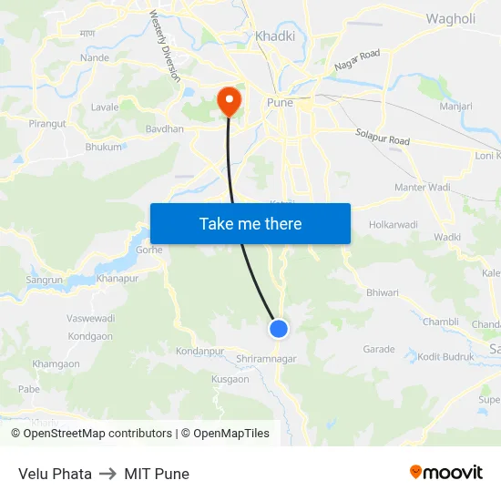 Velu Phata to MIT Pune map