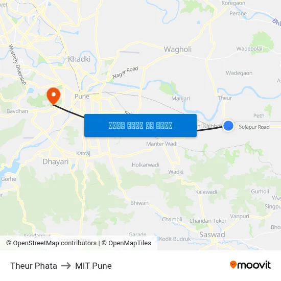 थेऊर फाटा to एमआईटी पुणे map