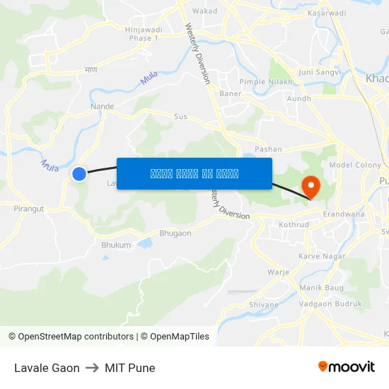 लवाले गाव to एमआईटी पुणे map