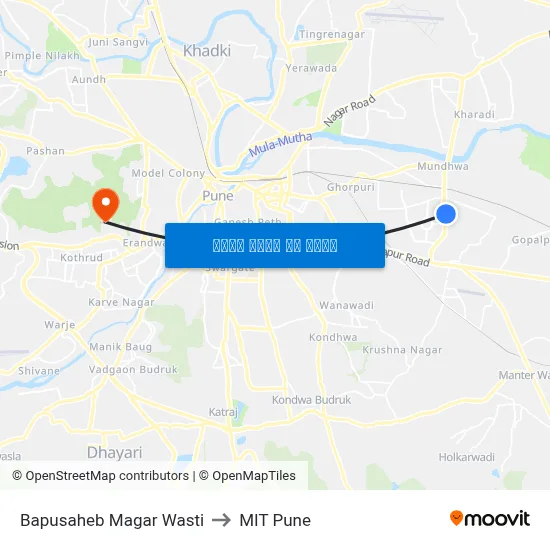 बापूसाहेब मगर वस्ती to एमआईटी पुणे map