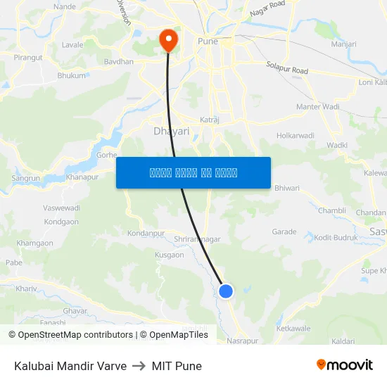 काळूबाई मंदिर वारवे to एमआईटी पुणे map