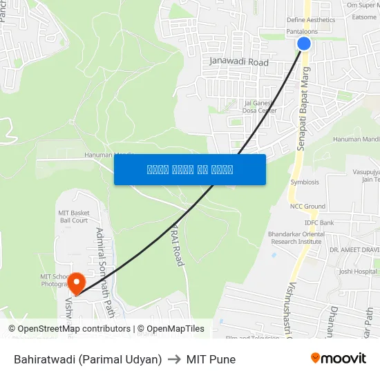 बहिरटवाडी (परिमल उद्यान) to एमआईटी पुणे map