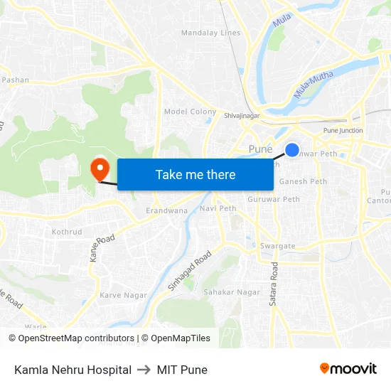 Kamla Nehru Hospital to MIT Pune map
