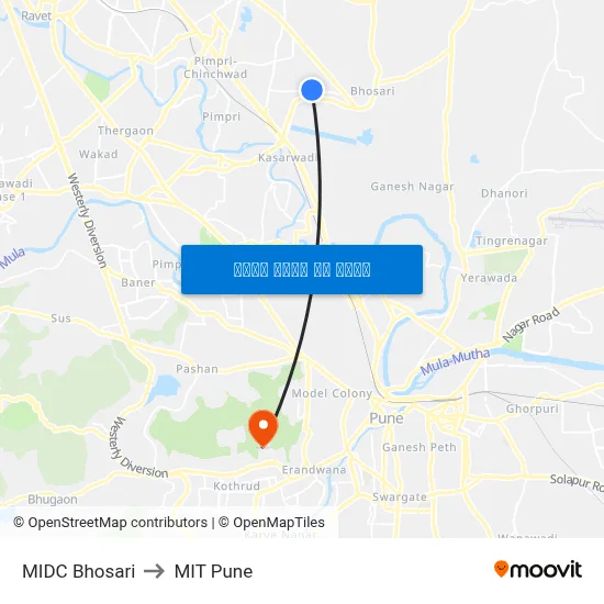 एमआईडीसी भोसरी to एमआईटी पुणे map