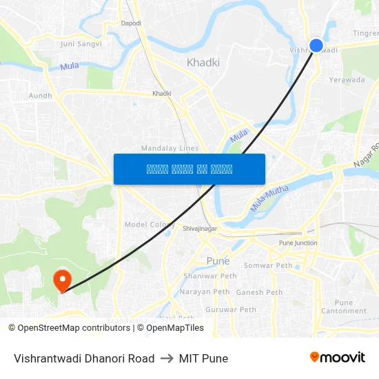 विश्रांतवाडी धानोरी रोड to एमआईटी पुणे map