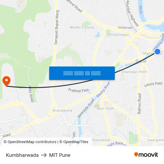 कुंभारवाड़ा to एमआईटी पुणे map