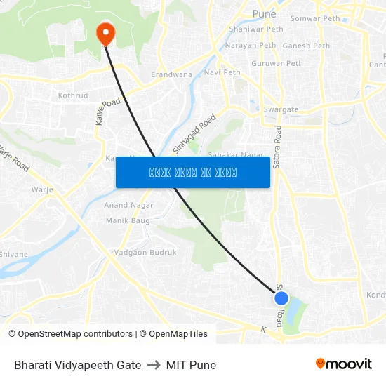 भारती विद्यापीठ गेट to एमआईटी पुणे map