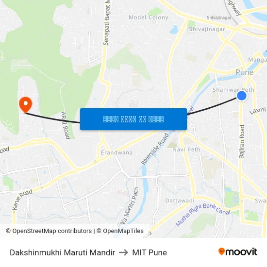 दक्षिणमुखी मारुति मंदिर to एमआईटी पुणे map