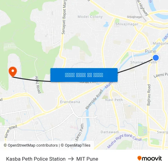 कसबा पेठ पोलीस स्टेशन to एमआईटी पुणे map