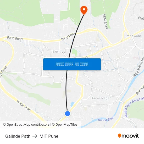 गलिंडे पथ to एमआईटी पुणे map