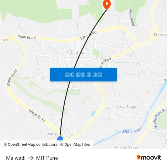मालवाड़ी to एमआईटी पुणे map
