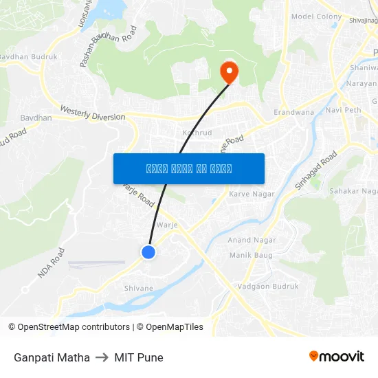 गणपति माथा to एमआईटी पुणे map