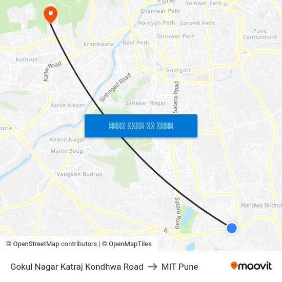 गोकुल नगर कात्रज कोंढवा रोड to एमआईटी पुणे map