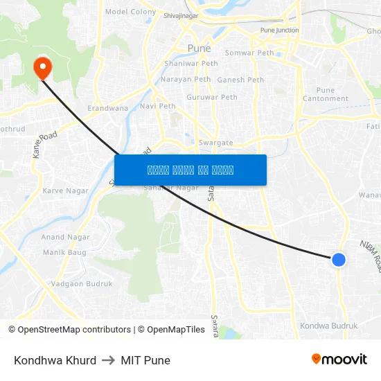 कोंढवा खुर्द to एमआईटी पुणे map
