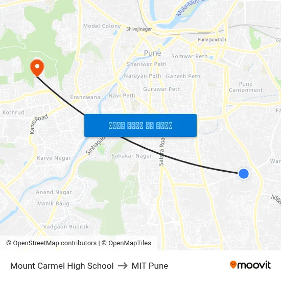 माउंट कार्मेल हाई स्कूल to एमआईटी पुणे map