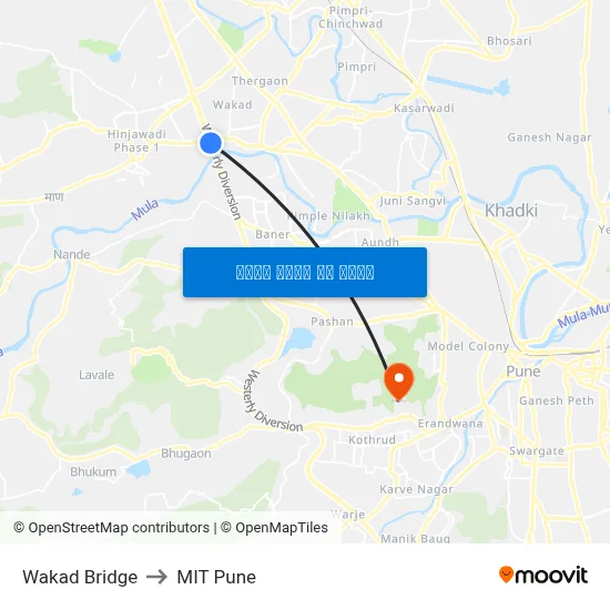 वाकड़ पुल to एमआईटी पुणे map