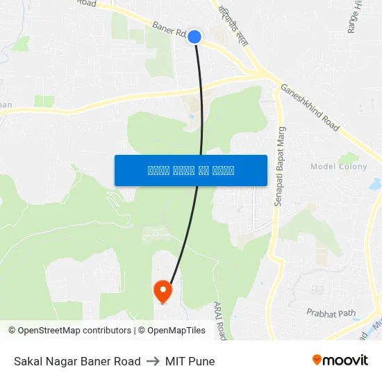 साकाळ नगर बाणेर रोड to एमआईटी पुणे map