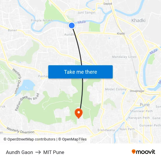 Aundh Gaon to MIT Pune map