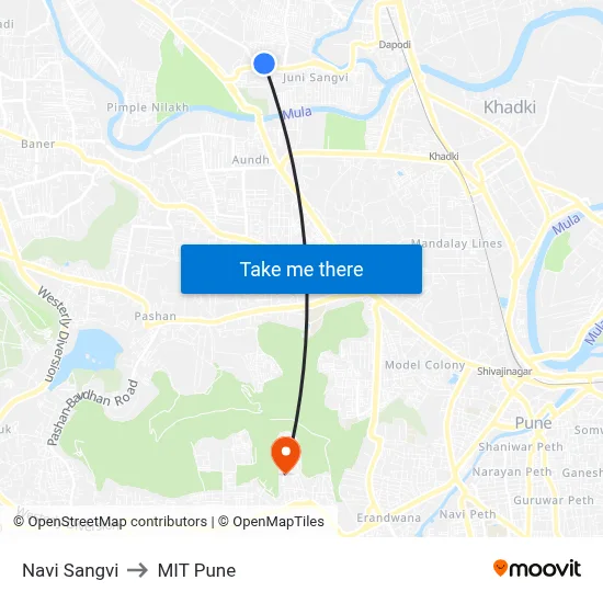 Navi Sangvi to MIT Pune map
