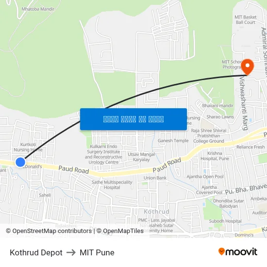 कोथरुड डिपो to एमआईटी पुणे map