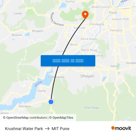कृष्णाई वॉटर पार्क to एमआईटी पुणे map