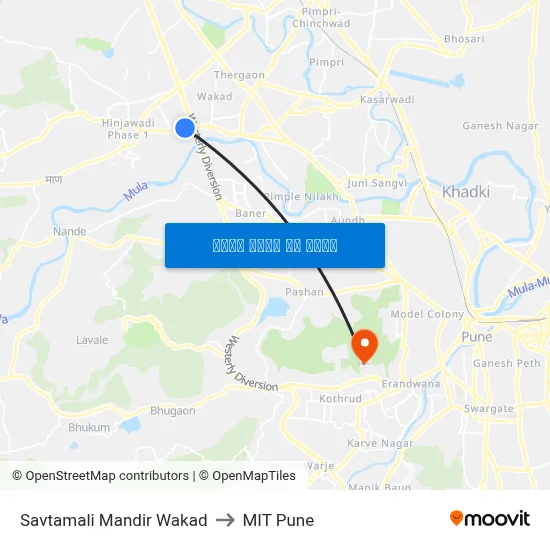 सावतामाळी मंदिर वाकड to एमआईटी पुणे map