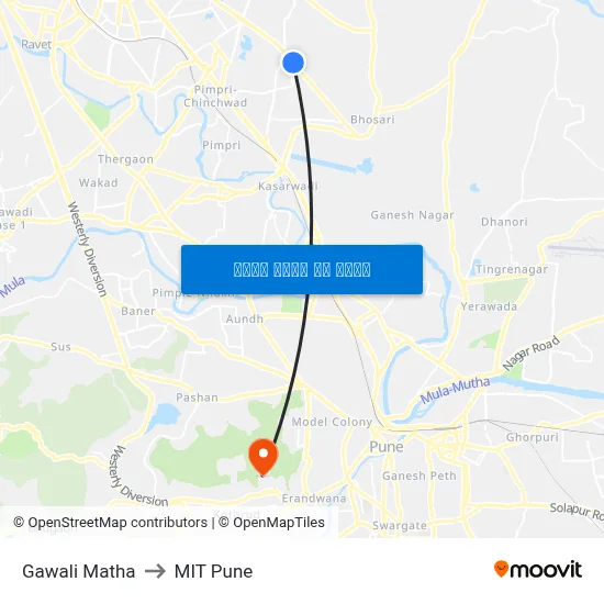 गवळी मठ to एमआईटी पुणे map