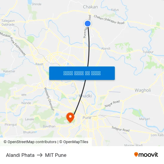 आळंदी फाटा to एमआईटी पुणे map
