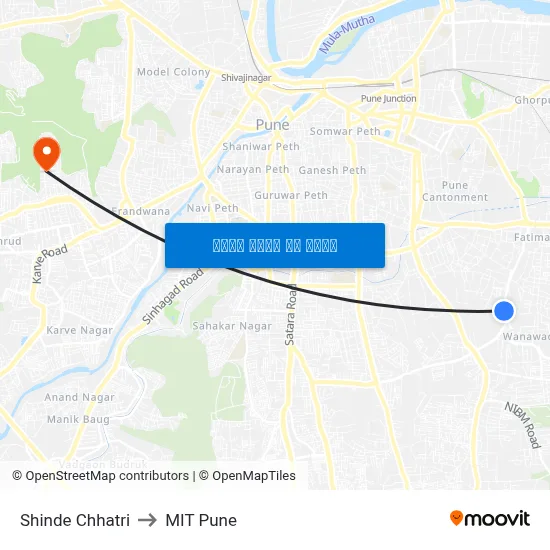 शिंदे छत्री to एमआईटी पुणे map