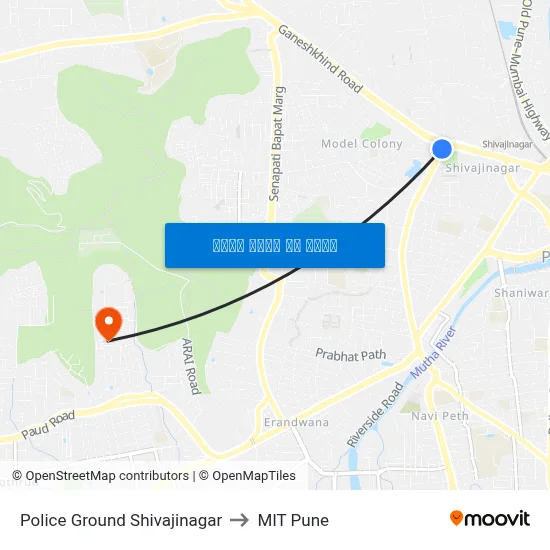 पुलिस ग्राउंड शिवाजीनगर to एमआईटी पुणे map